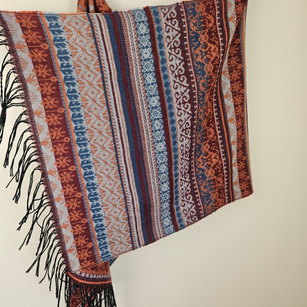 Sacred Threads Woven Boho Tribal Scarf Wrap Rust Teal Maroon - Picture 7 of 11